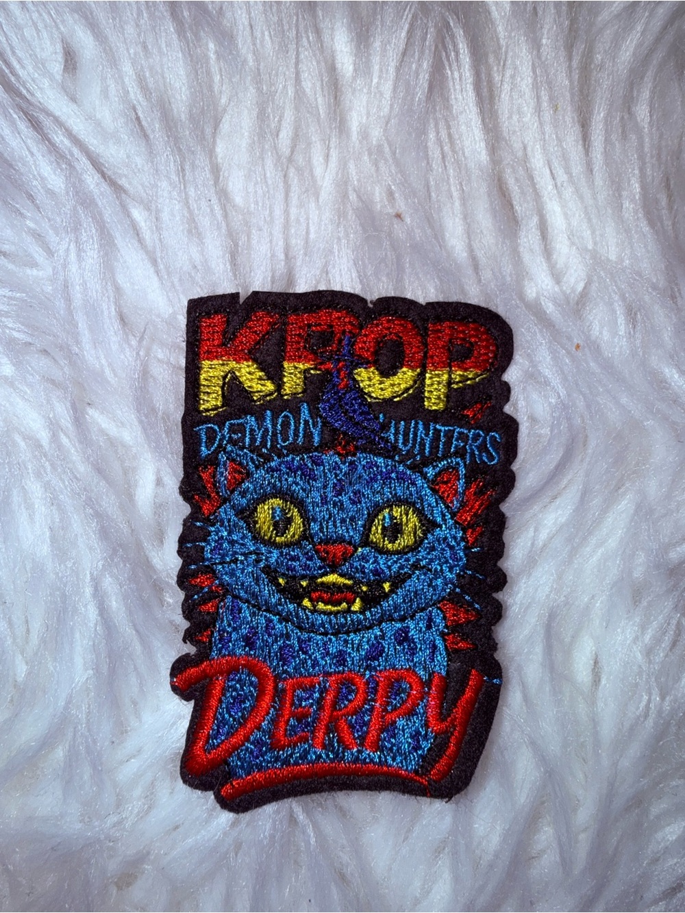 KPOP Demon Hunters 'Derpy' Blue Cat Embroidered Iron On Patch
